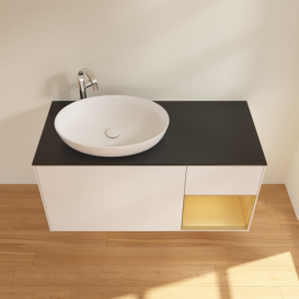 Тумба под раковину Villeroy & Boch Finion 120х50,1 см с подсветкой МДФ белый матовый лак/стекло черное матовое G932HFMT