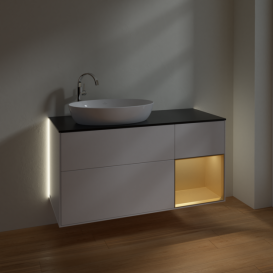 Тумба под раковину Villeroy & Boch Finion 120х50,1 см с подсветкой МДФ белый матовый лак/стекло черное матовое G932HFMT