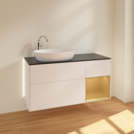 Тумба под раковину Villeroy & Boch Finion 120х50,1 см с подсветкой МДФ белый матовый лак/стекло черное матовое G932HFMT