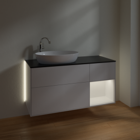 Тумба под раковину Villeroy & Boch Finion 120х50,1 см с подсветкой МДФ глянцевый белый лак/стекло черное матовое G932MTGF
