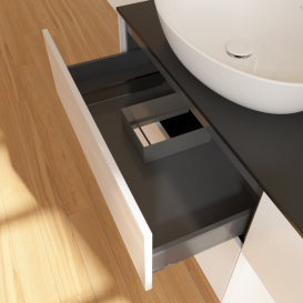 Тумба под раковину Villeroy & Boch Finion 120х50,1 см с подсветкой МДФ глянцевый белый лак/стекло черное матовое G932MTGF