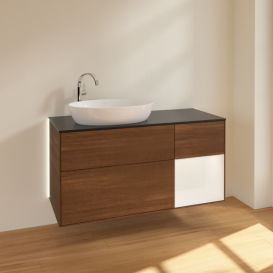 Тумба под раковину Villeroy & Boch Finion 120х50,1 см с подсветкой МДФ шпон грецкого ореха/стекло черное матовое G932MTGN