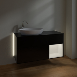 Тумба под раковину Villeroy & Boch Finion 120х50,1 см с подсветкой МДФ черный матовый лак/стекло черное матовое G932MTPD