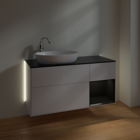 Тумба под раковину Villeroy & Boch Finion 120х50,1 см с подсветкой МДФ глянцевый белый лак/стекло черное матовое G932PDGF