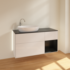 Тумба под раковину Villeroy & Boch Finion 120х50,1 см с подсветкой МДФ глянцевый белый лак/стекло черное матовое G932PDGF