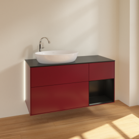 Тумба под раковину Villeroy & Boch Finion 120х50,1 см с подсветкой МДФ пион матовый лак/стекло черное матовое G932PDHB