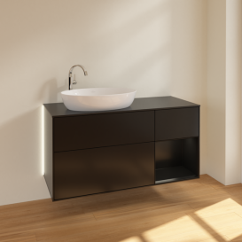 Тумба под раковину Villeroy & Boch Finion 120х50,1 см с подсветкой МДФ черный матовый лак/стекло черное матовое G932PDPD