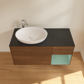 Тумба під раковину Villeroy & Boch Finion 120х50,1 см з підсвічуванням МДФ шпон волоського горіха/скло чорне матове G932GMGN