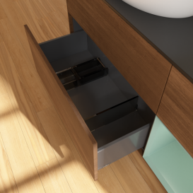 Тумба під раковину Villeroy & Boch Finion 120х50,1 см з підсвічуванням МДФ шпон волоського горіха/скло чорне матове G932GMGN