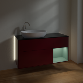 Тумба под раковину Villeroy & Boch Finion 120х50,1 см с подсветкой МДФ пион матовый лак/стекло черное матовое G932GMHB