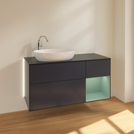 Тумба під раковину Villeroy & Boch Finion 120х50,1 см із підсвічуванням МДФ темно-синій матовий лак/скло чорне матове G932GMHG