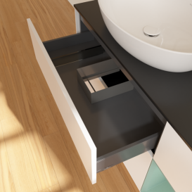 Тумба под раковину Villeroy & Boch Finion 120х50,1 см с подсветкой МДФ белый матовый лак/стекло черное матовое G932GMMT