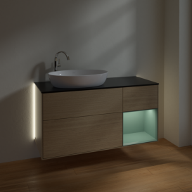 Тумба под раковину Villeroy & Boch Finion 120х50,1 см с подсветкой МДФ шпон дуба/стекло черное матовое G932GMPC