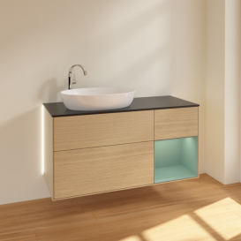 Тумба под раковину Villeroy & Boch Finion 120х50,1 см с подсветкой МДФ шпон дуба/стекло черное матовое G932GMPC