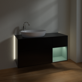 Тумба под раковину Villeroy & Boch Finion 120х50,1 см с подсветкой МДФ черный матовый лак/стекло черное матовое G932GMPD