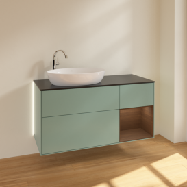 Тумба под раковину Villeroy & Boch Finion 120х50,1 см с подсветкой МДФ оливковый матовый лак/стекло черное матовое G932GNGM