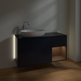 Тумба под раковину Villeroy & Boch Finion 120х50,1 см с подсветкой МДФ темно-синий матовый лак/стекло черное матовое G932GNHG