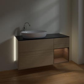 Тумба под раковину Villeroy & Boch Finion 120х50,1 см с подсветкой МДФ шпон дуба/стекло черное матовое G932GNPC