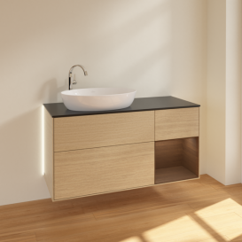 Тумба под раковину Villeroy & Boch Finion 120х50,1 см с подсветкой МДФ шпон дуба/стекло черное матовое G932GNPC