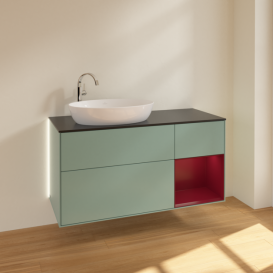 Тумба под раковину Villeroy & Boch Finion 120х50,1 см с подсветкой МДФ оливковый матовый лак/стекло черное матовое G932HBGM