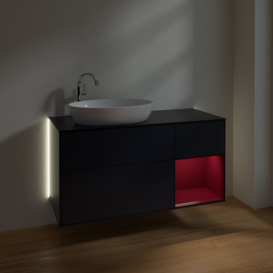 Тумба под раковину Villeroy & Boch Finion 120х50,1 см с подсветкой МДФ темно-синий матовый лак/стекло черное матовое G932HBHG