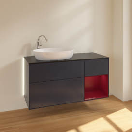 Тумба под раковину Villeroy & Boch Finion 120х50,1 см с подсветкой МДФ темно-синий матовый лак/стекло черное матовое G932HBHG