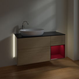 Тумба под раковину Villeroy & Boch Finion 120х50,1 см с подсветкой МДФ шпон дуба/стекло черное матовое G932HBPC