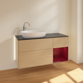 Тумба под раковину Villeroy & Boch Finion 120х50,1 см с подсветкой МДФ шпон дуба/стекло черное матовое G932HBPC