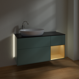 Тумба под раковину Villeroy & Boch Finion 120х50,1 см с подсветкой МДФ оливковый матовый лак/стекло черное матовое G932HFGM