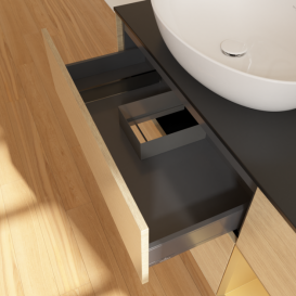 Тумба под раковину Villeroy & Boch Finion 120х50,1 см с подсветкой МДФ шпон дуба/стекло черное матовое G932HFPC