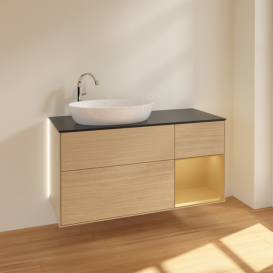 Тумба под раковину Villeroy & Boch Finion 120х50,1 см с подсветкой МДФ шпон дуба/стекло черное матовое G932HFPC