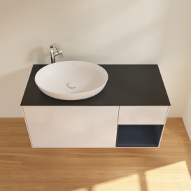 Тумба под раковину Villeroy & Boch Finion 120х50,1 см с подсветкой МДФ глянцевый белый лак/стекло черное матовое G932HGGF