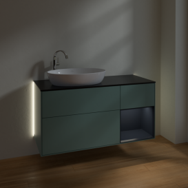 Тумба под раковину Villeroy & Boch Finion 120х50,1 см с подсветкой МДФ оливковый матовый лак/стекло черное матовое G932HGGM