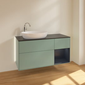 Тумба под раковину Villeroy & Boch Finion 120х50,1 см с подсветкой МДФ оливковый матовый лак/стекло черное матовое G932HGGM