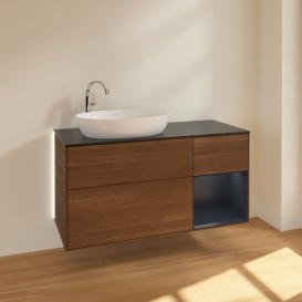 Тумба под раковину Villeroy & Boch Finion 120х50,1 см с подсветкой МДФ шпон грецкого ореха/стекло черное матовое G932HGGN