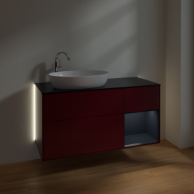 Тумба под раковину Villeroy & Boch Finion 120х50,1 см с подсветкой МДФ пион матовый лак/стекло черное матовое G932HGHB