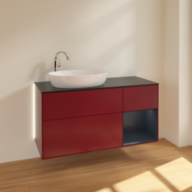 Тумба под раковину Villeroy & Boch Finion 120х50,1 см с подсветкой МДФ пион матовый лак/стекло черное матовое G932HGHB