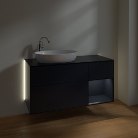 Тумба под раковину Villeroy & Boch Finion 120х50,1 см с подсветкой МДФ темно-синий матовый лак/стекло черное матовое G932HGHG