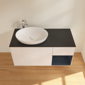 Тумба под раковину Villeroy & Boch Finion 120х50,1 см с подсветкой МДФ белый матовый лак/стекло черное матовое G932HGMT