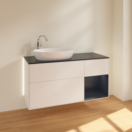 Тумба под раковину Villeroy & Boch Finion 120х50,1 см с подсветкой МДФ белый матовый лак/стекло черное матовое G932HGMT