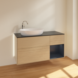 Тумба под раковину Villeroy & Boch Finion 120х50,1 см с подсветкой МДФ шпон дуба/стекло черное матовое G932HGPC