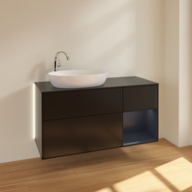 Тумба под раковину Villeroy & Boch Finion 120х50,1 см с подсветкой МДФ черный матовый лак/стекло черное матовое G932HGPD