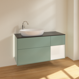 Тумба под раковину Villeroy & Boch Finion 120х50,1 см с подсветкой МДФ оливковый матовый лак/стекло черное матовое G932MTGM