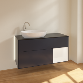 Тумба под раковину Villeroy & Boch Finion 120х50,1 см с подсветкой МДФ темно-синий матовый лак/стекло черное матовое G932MTHG