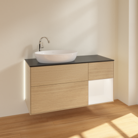 Тумба под раковину Villeroy & Boch Finion 120х50,1 см с подсветкой МДФ шпон дуба/стекло черное матовое G932MTPC