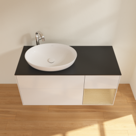 Тумба под раковину Villeroy & Boch Finion 120х50,1 см с подсветкой МДФ глянцевый белый лак/стекло черное матовое G932PCGF