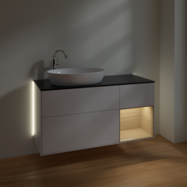 Тумба под раковину Villeroy & Boch Finion 120х50,1 см с подсветкой МДФ глянцевый белый лак/стекло черное матовое G932PCGF