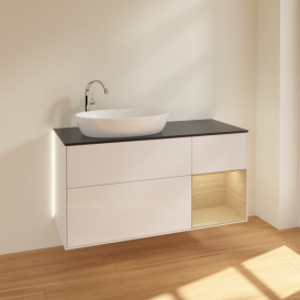 Тумба под раковину Villeroy & Boch Finion 120х50,1 см с подсветкой МДФ глянцевый белый лак/стекло черное матовое G932PCGF