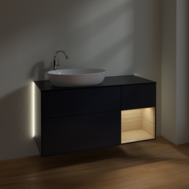 Тумба под раковину Villeroy & Boch Finion 120х50,1 см с подсветкой МДФ темно-синий матовый лак/стекло черное матовое G932PCHG