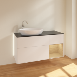 Тумба под раковину Villeroy & Boch Finion 120х50,1 см с подсветкой МДФ белый матовый лак/стекло черное матовое G932PCMT